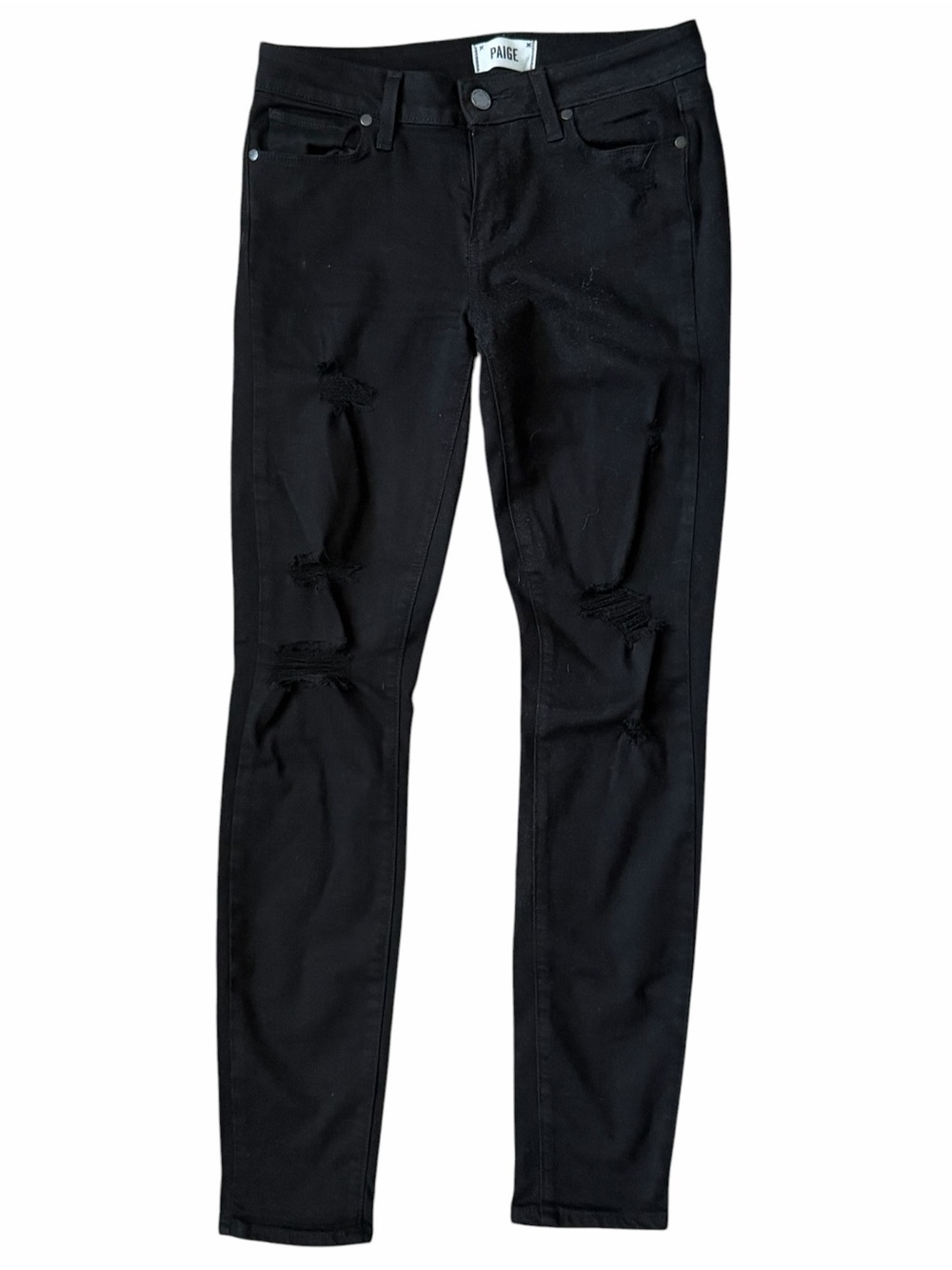 PAIGE Verdugo Ultra Skinny Black High-Rise Distressed Jeans 27